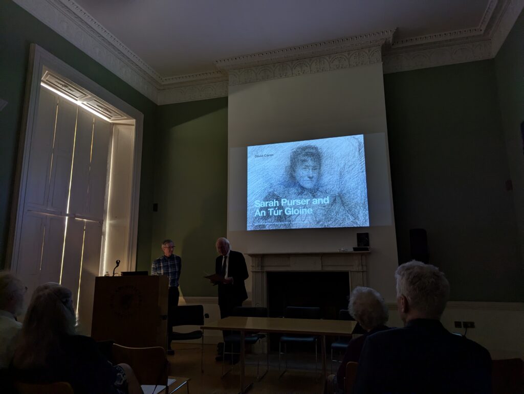 Dr John Caron giving a lecture on Sarah Purser and An Tuar Glaoin